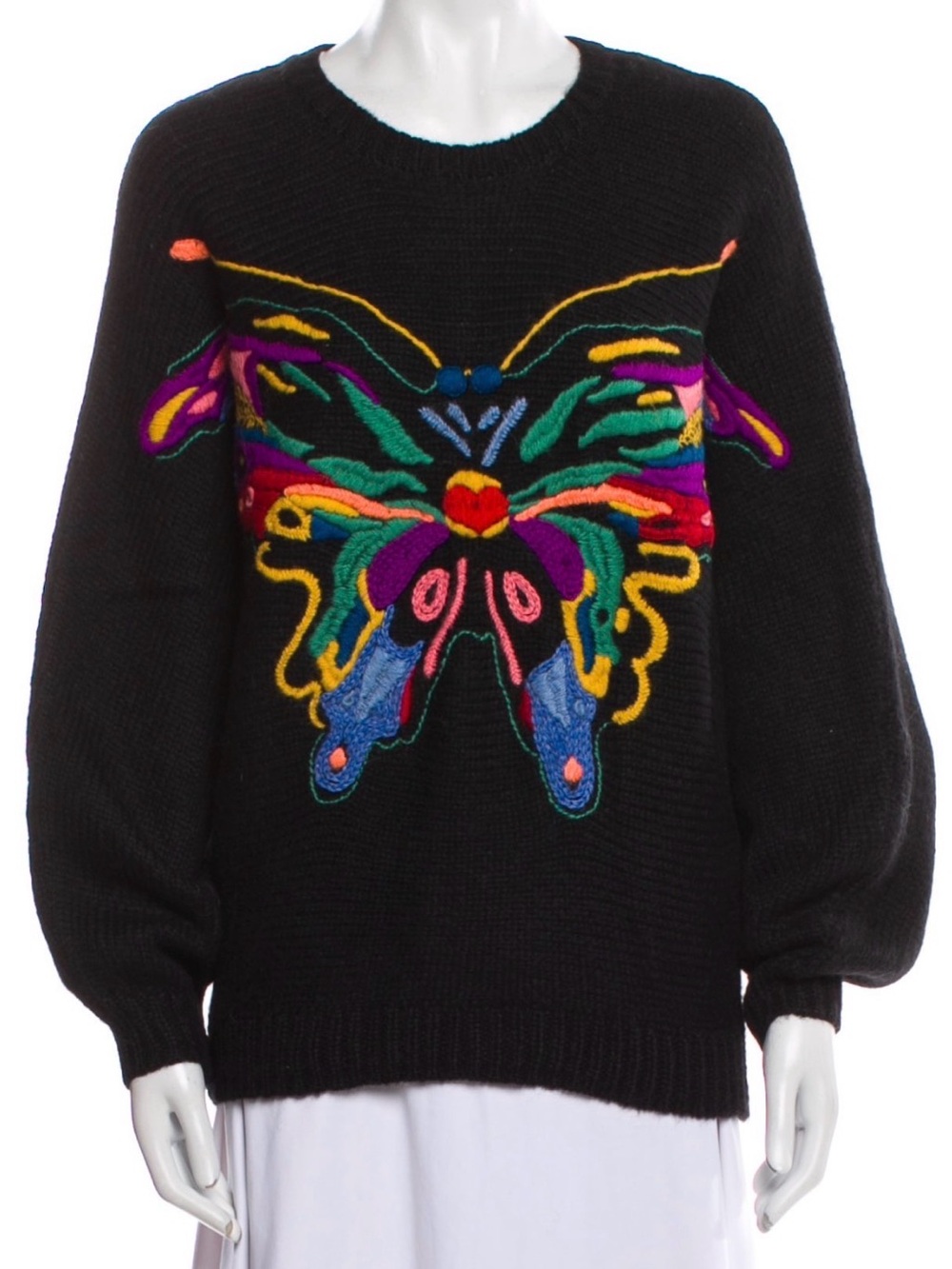 MOTHER Black Sweater with Multicolor Butterfly Motif